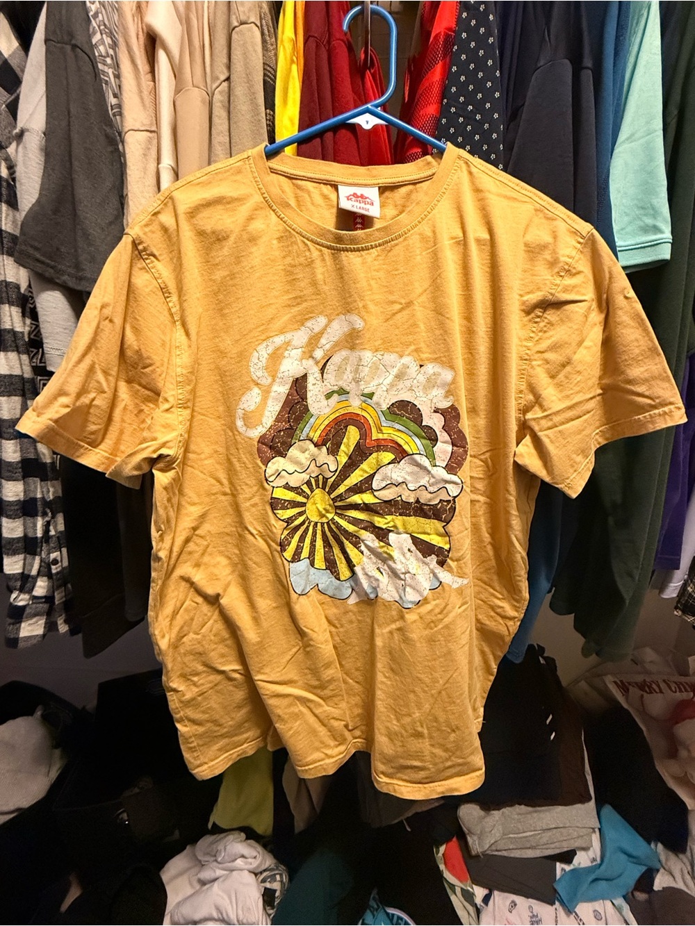 Kappa Yellow Graphic Tee with Multicolor Retro Print